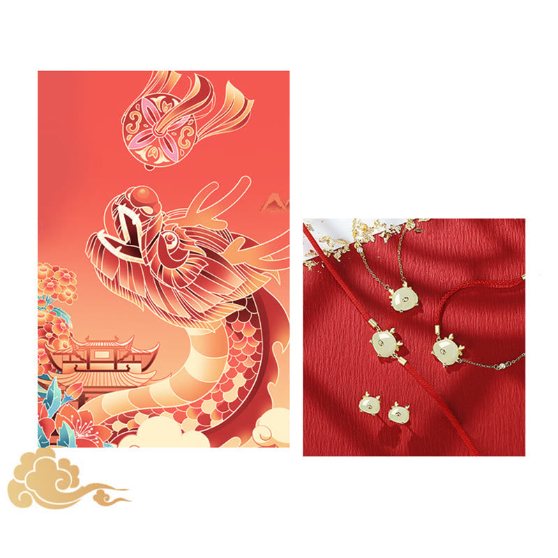KarmaRipple's 925 Sterling Silver Year of the Dragon Authentic Hetian Jade Red Agate Cute Dragon Protection Success Bracelet Pendant Necklace Earrings ( p13