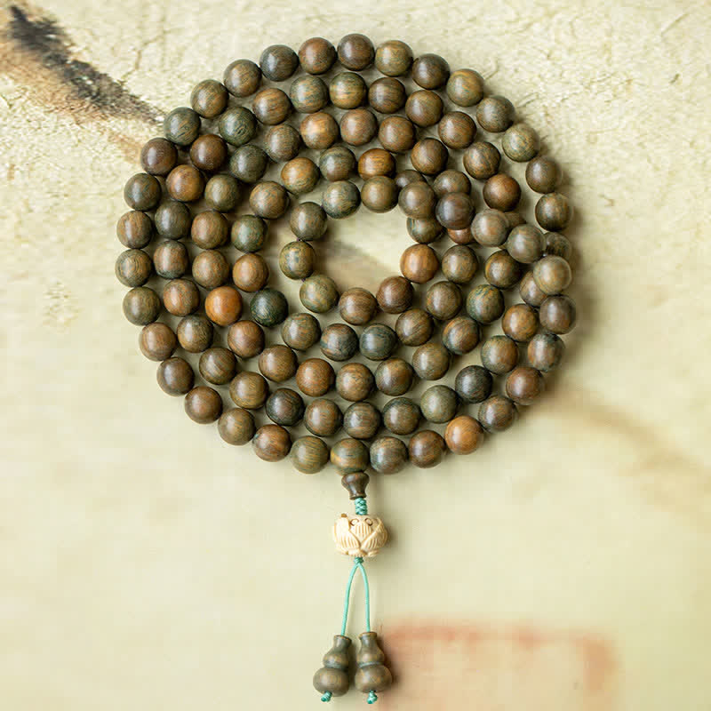KarmaRipple's 108 Mala Beadwork Green Sandalwood Boxwood Lotus Positive Bracelet p29