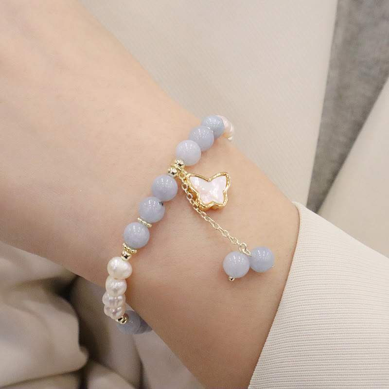 KarmaRipple's Authentic Aquamarine Pearl Balancing Ginkgo Leaf Butterfly Talisman Bracelet p9