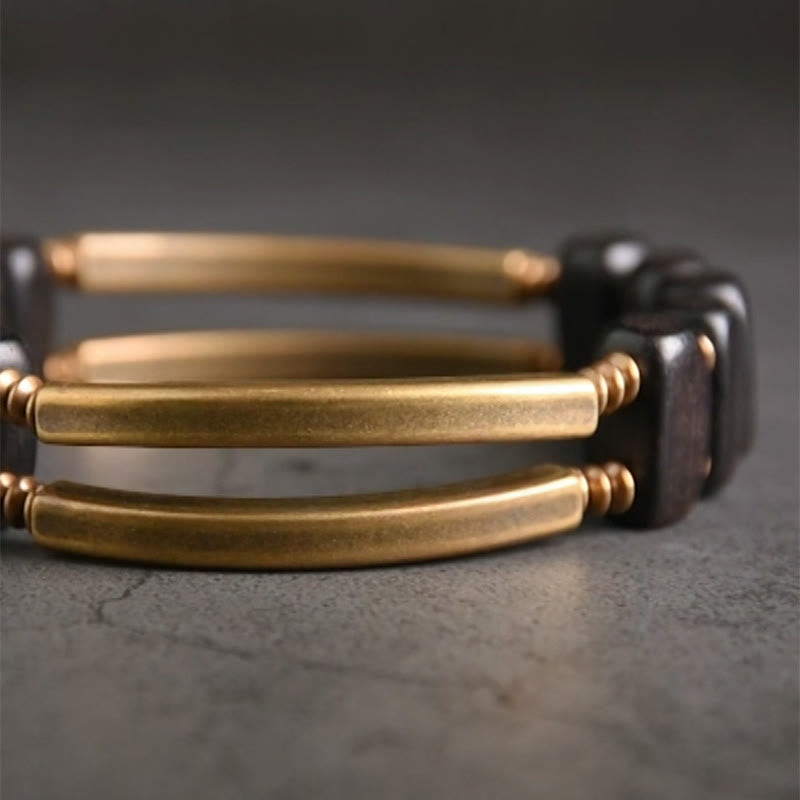 KarmaRipple's Tibetan Ebony Wood Bronze Balance Double Layer Bracelet p7
