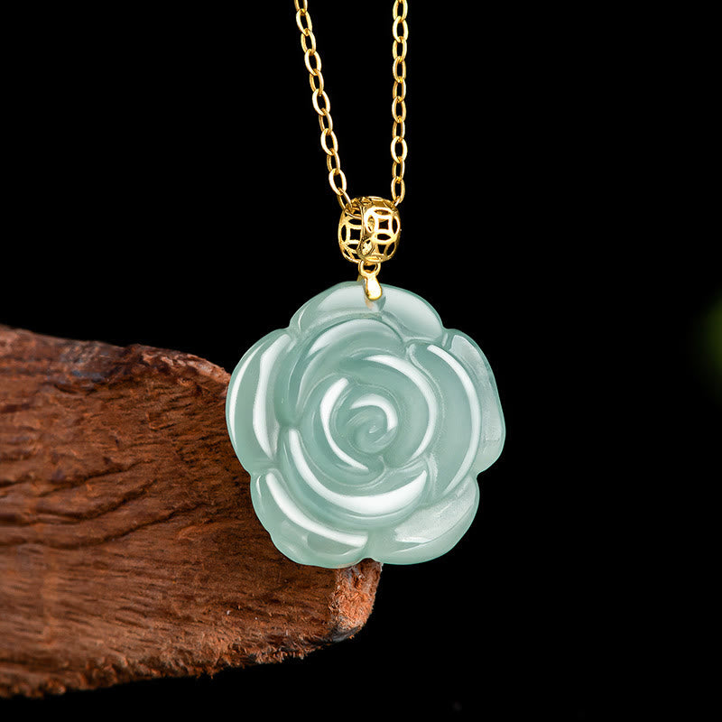 KarmaRipple's 18K Gold 925 Sterling Silver Authentic Jade Rose Fortune Pendant Necklace p2