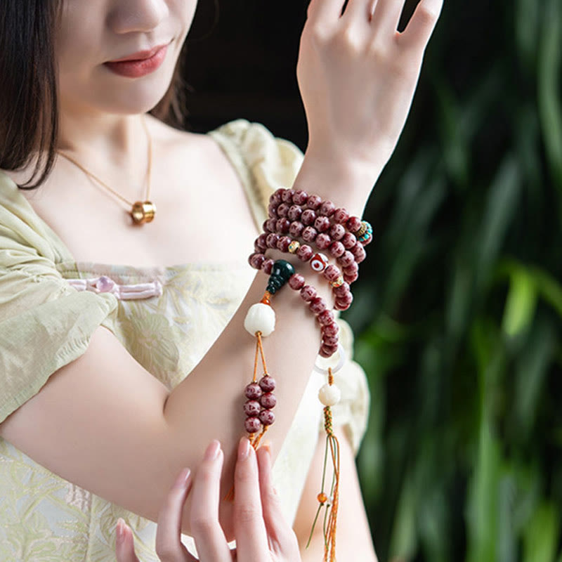 KarmaRipple's Red Bodhi Seed Om Mani Padme Hum Lotus Engraved Balance Bracelet p13