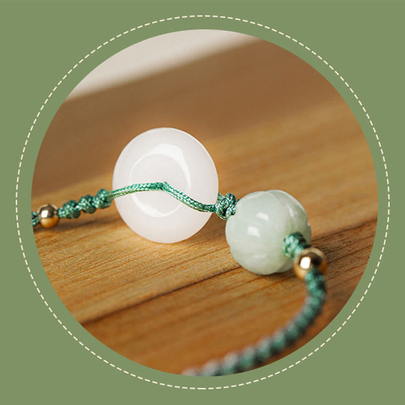 KarmaRipple's Ivory Jade Peace Buckle Pumpkin Bead Fortune Blessing Woven Bracelet p9