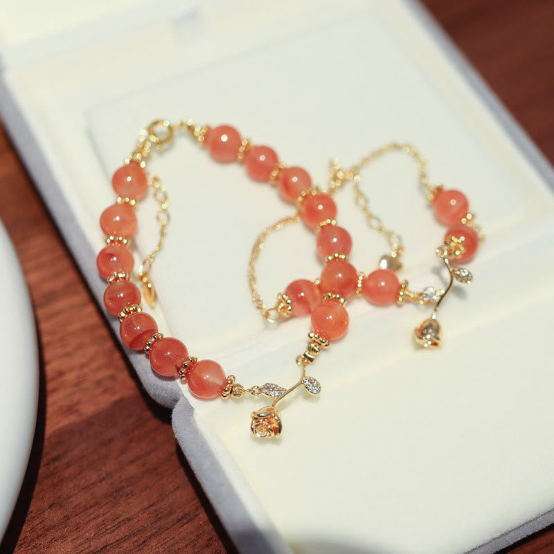 KarmaRipple's Authentic Red Agate Rose Confidence Calm Chain Bracelet p3