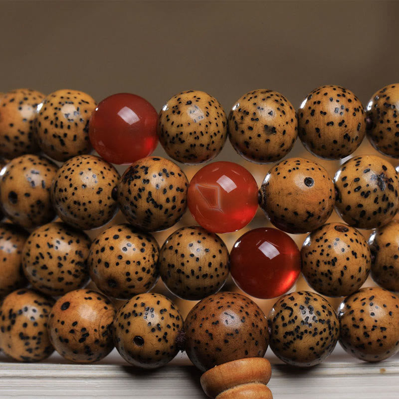 KarmaRipple's 108 Mala Beadwork Bodhi Seed Red Agate Auspiciousness Bracelet p5
