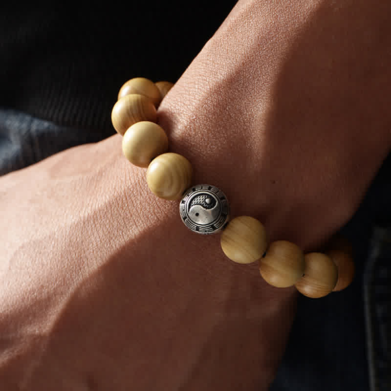 KarmaRipple's Tibet Peach Wood Lotus Cinnabar Bagua Yin Yang Fortune Wealth Bracelet p9