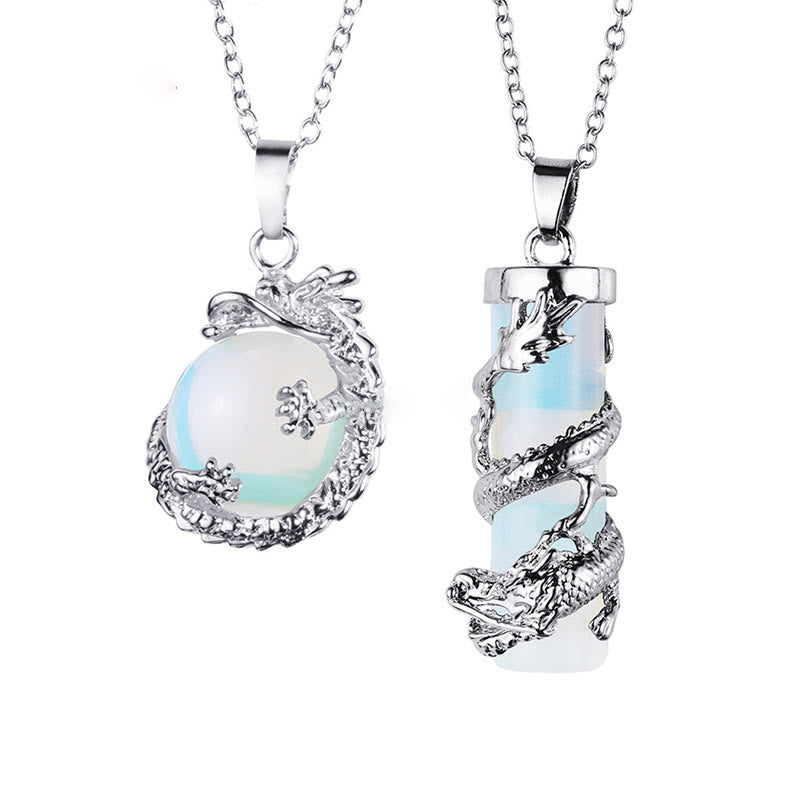 KarmaRipple's 2pc Dragon Wrapped Round Ball Gemstone Pair Pendant Necklace p15