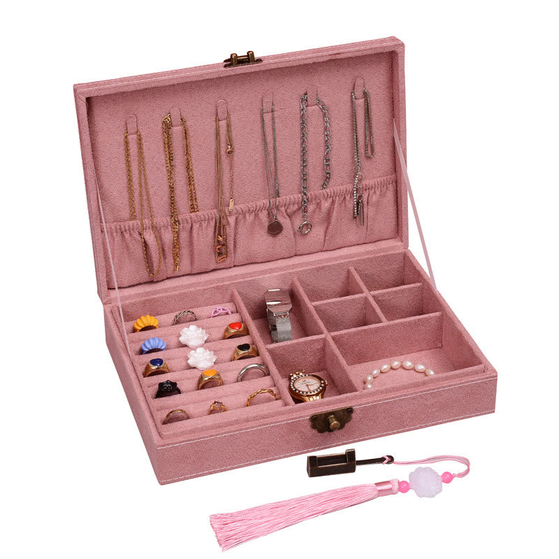 KarmaRipple's Simple Design Jewelry Box Organizer Single Layer Flannel Jewelry Storage Box With Lock p8