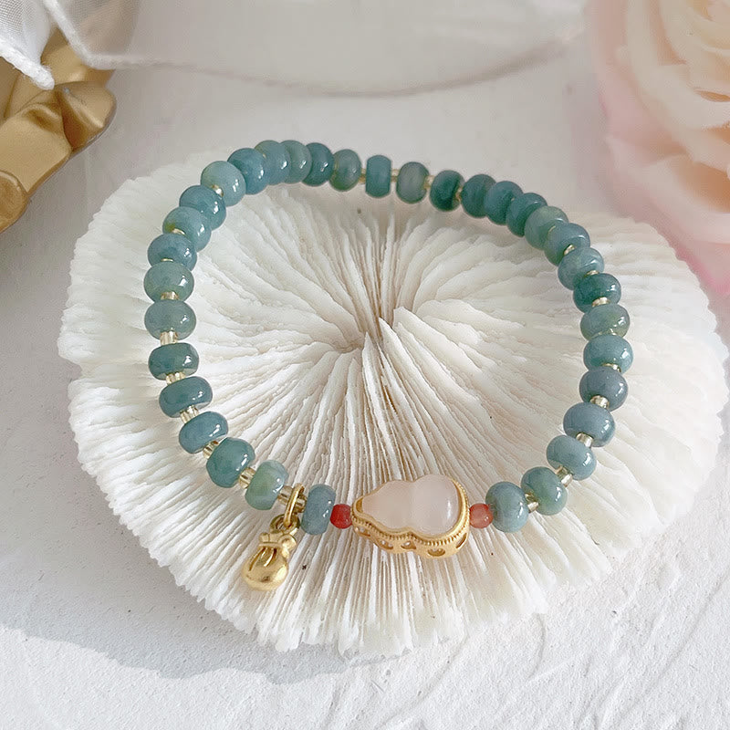 KarmaRipple's Authentic Hetian Jade Pearl Peace Buckle Fu Character Gourd Money Bag Strawberry Quartz PiXiu Fortune Bracelet p22