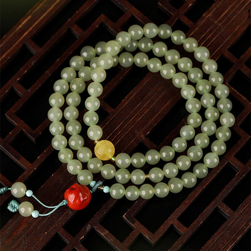 KarmaRipple's Jade Red Agate Amber Laughing Buddha Prosperity Bracelet p10