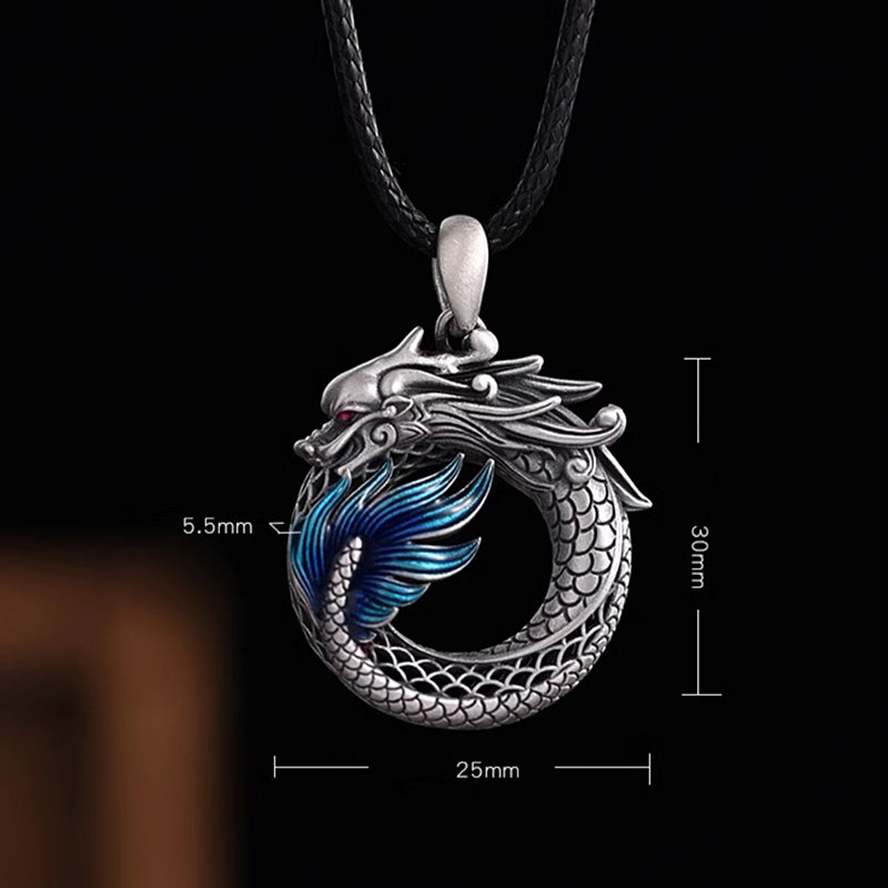 KarmaRipple's 999 Sterling Silver Year Of The Dragon Auspicious Peace Buckle Carved Success Pendant Necklace p3