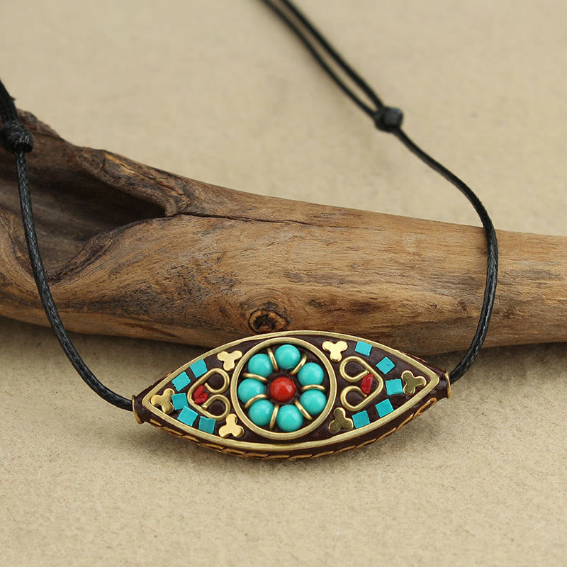KarmaRipple's Tibet Turquoise Bead Marquise Pattern Protection Strength Pendant Necklace p3