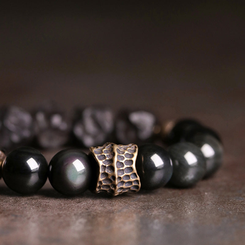 KarmaRipple's Black Obsidian Ebony Wood Bronze Strength Pair Bracelet p7