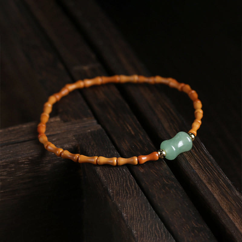 KarmaRipple's Authentic Olive Pit Green Aventurine Bamboo Pattern Fortune Bracelet p8
