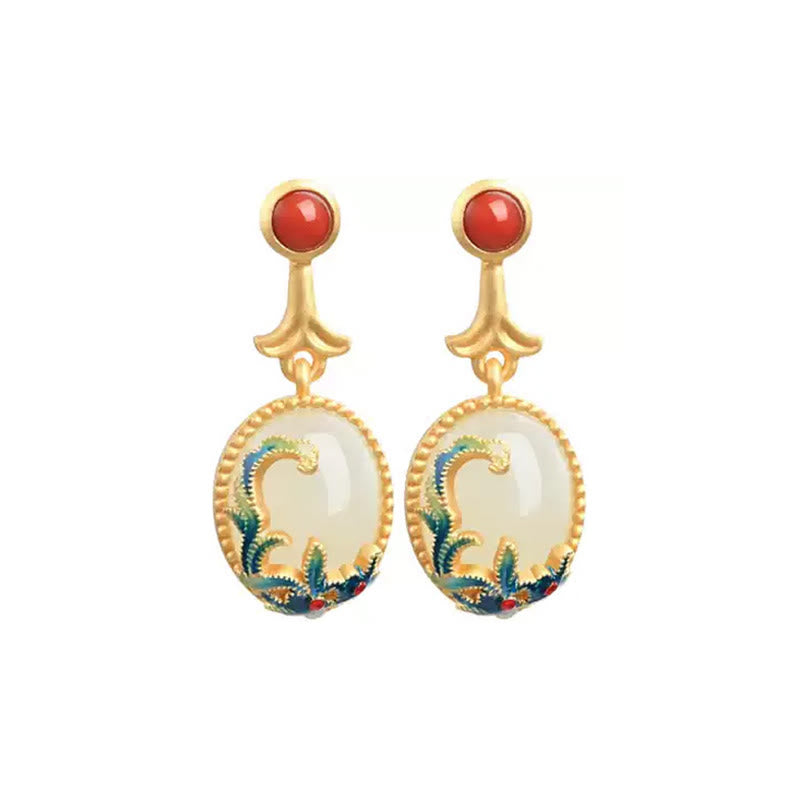 KarmaRipple's Vintage Jade Red Agate Abundance Bronze Drop Earrings p10