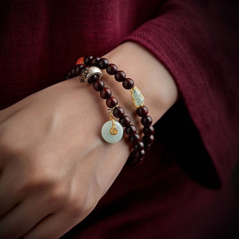 KarmaRipple's Chinese Zodiac Natal Buddha Small Leaf Red Sandalwood Jade Red Agate PiXiu Sooth Bracelet p20