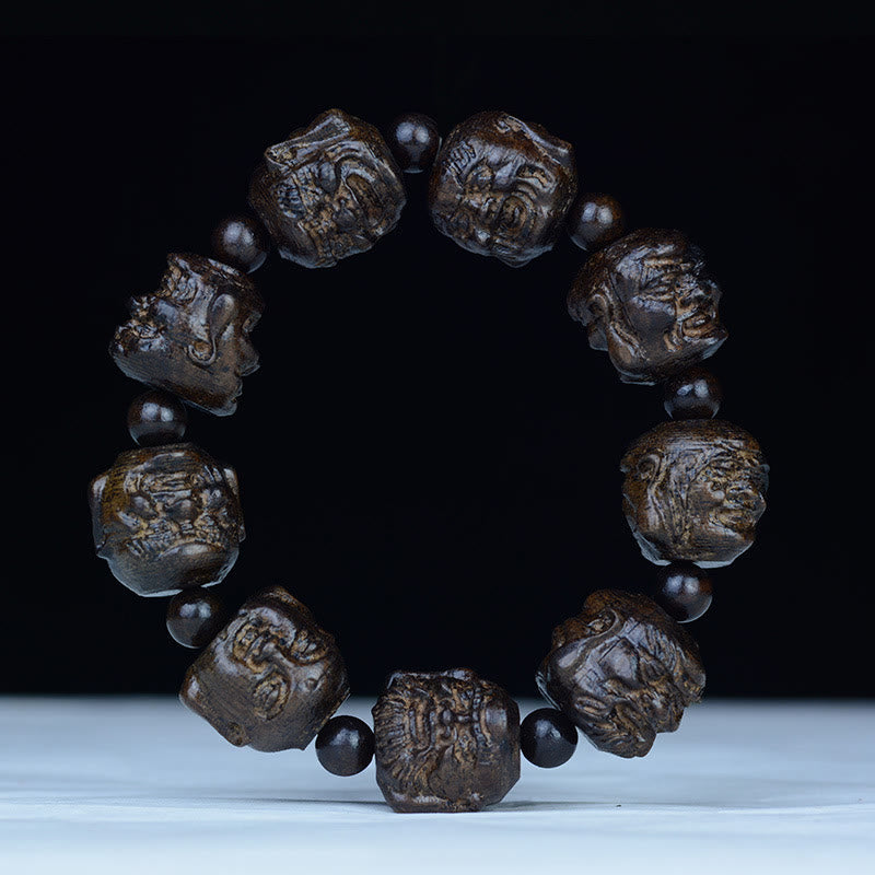 KarmaRipple's Ebony Wood Eighteen Arhats Lotus Dragon Engraved Balance Bracelet p1