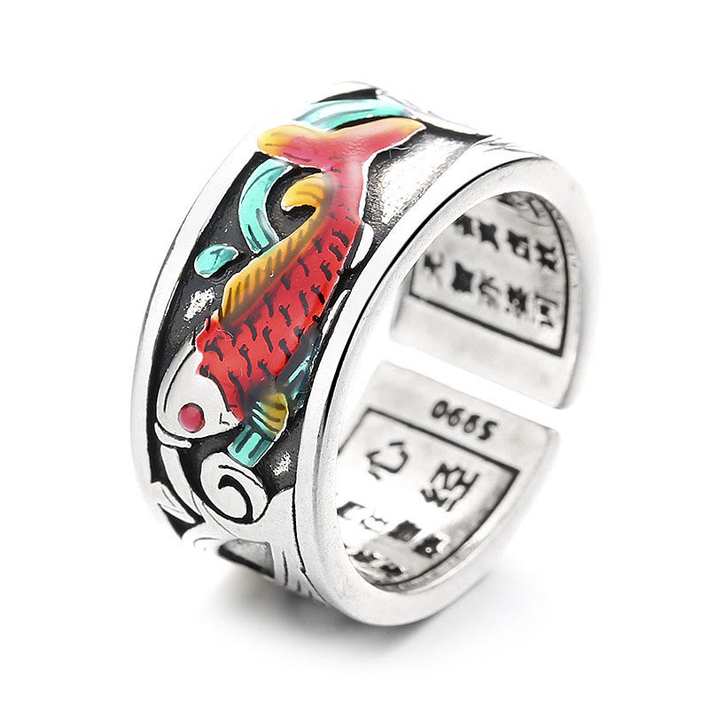KarmaRipple's Blue Enamel Koi Fish Heart Sutra Success Ring p6