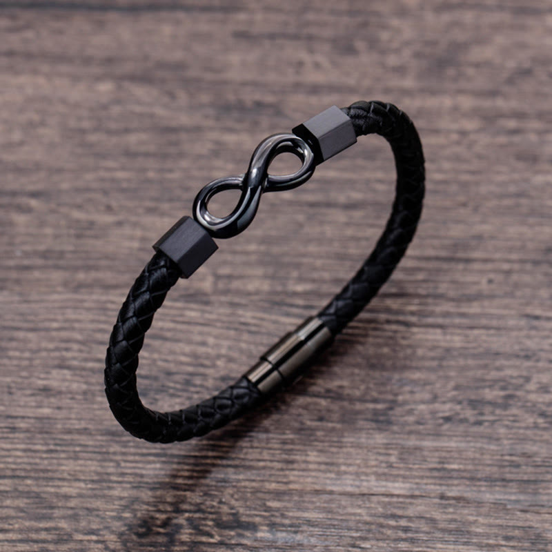 KarmaRipple's Endless Weave Titanium Steel Infinity Leather Weave Balance Bracelet p5