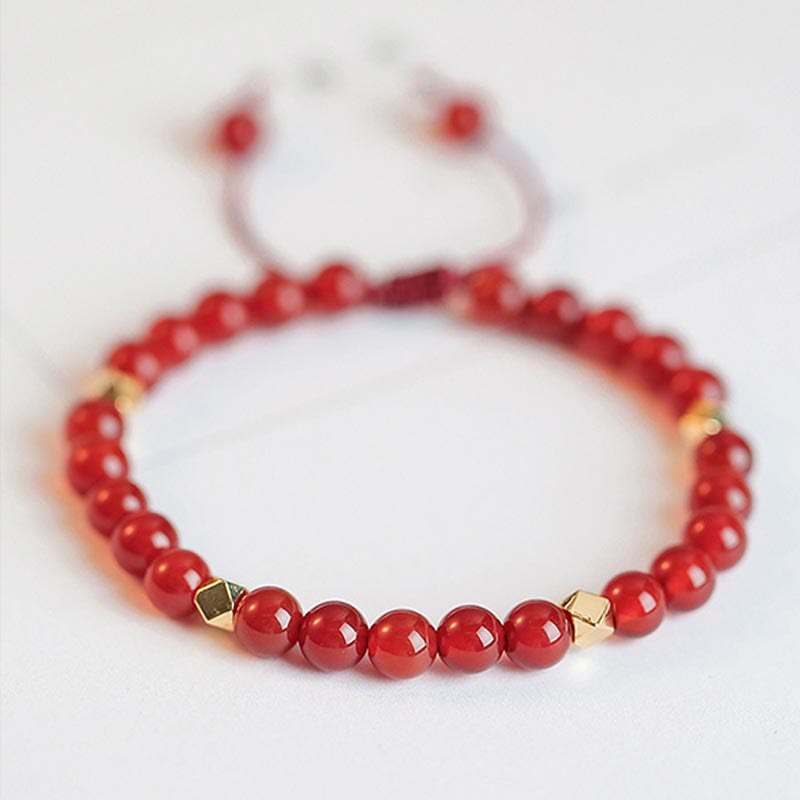 KarmaRipple's Authentic Red Agate Endless Weave Four Leaf Clover Star Confidence String Bracelet p11