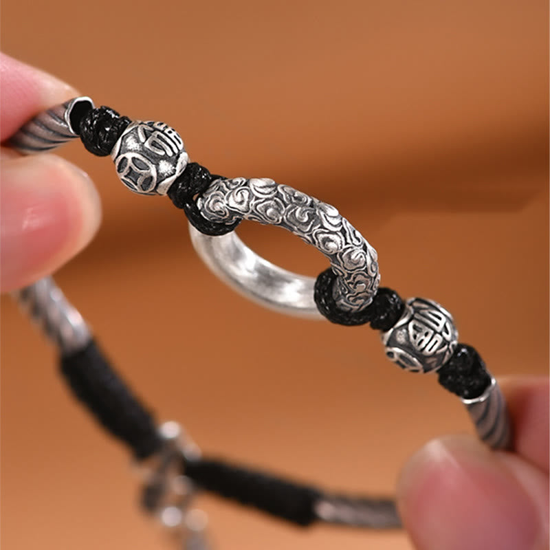KarmaRipple's 999 Sterling Silver Fu Character Peace Buckle Bronze Coin Auspicious Clouds Fortune Bracelet p4