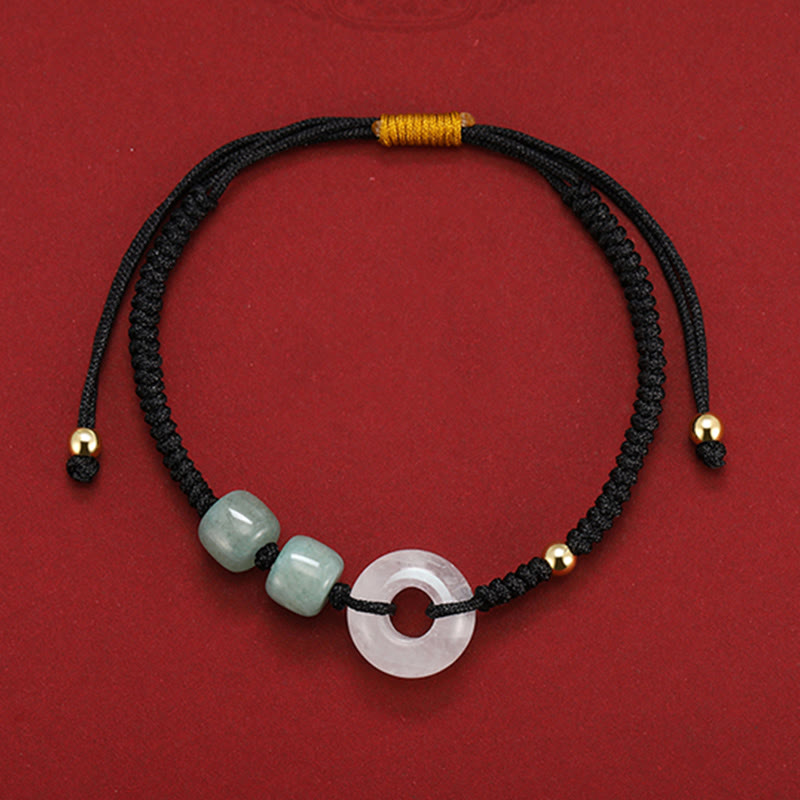 KarmaRipple's 2Pcs Green Aventurine Ivory Jade Peace Buckle Fortune Woven Pair Bracelet p5