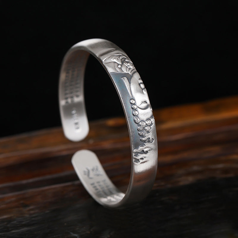 KarmaRipple's 999 Sterling Silver Buddha Head Heart Sutra Serenity Bracelet Bangle p5