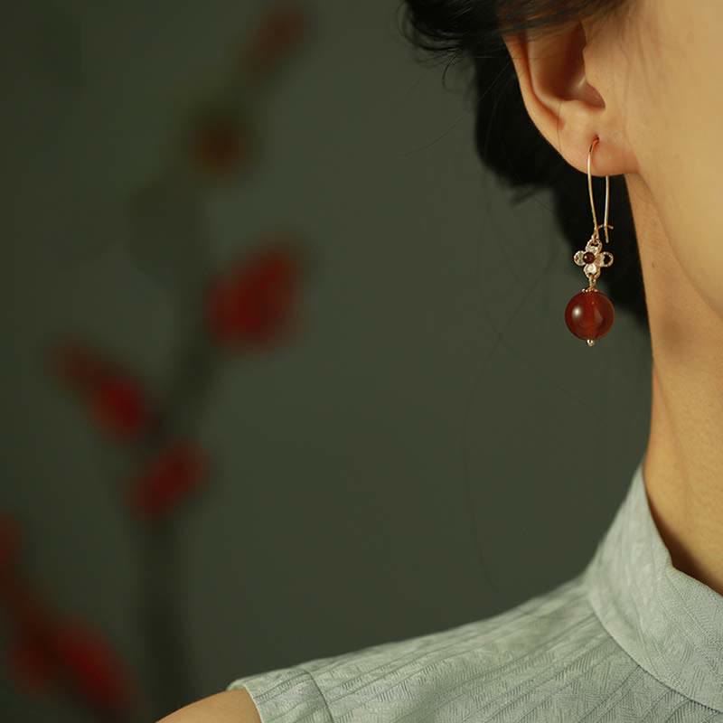 KarmaRipple's 925 Sterling Silver Red Agate Flower Beaded Confidence Earrings p8