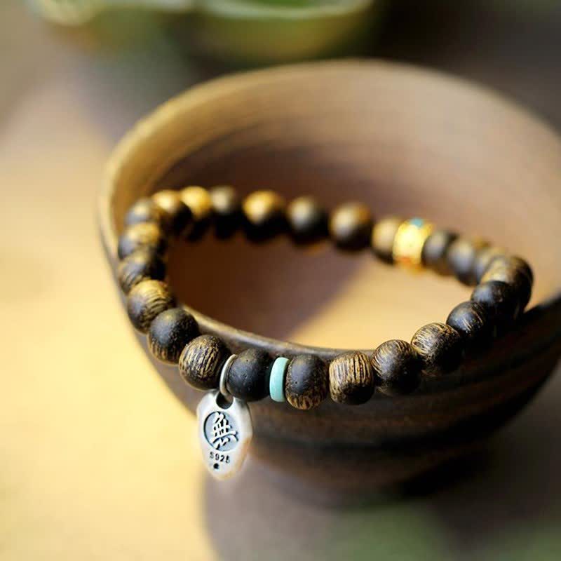 KarmaRipple's Vietnam Qinan Agarwood Turquoise Balance Strength Bracelet p2