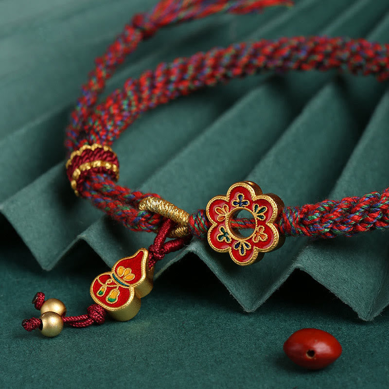 KarmaRipple's Handmade Colorful Gourd Flower Protection Woven String Bracelet p3