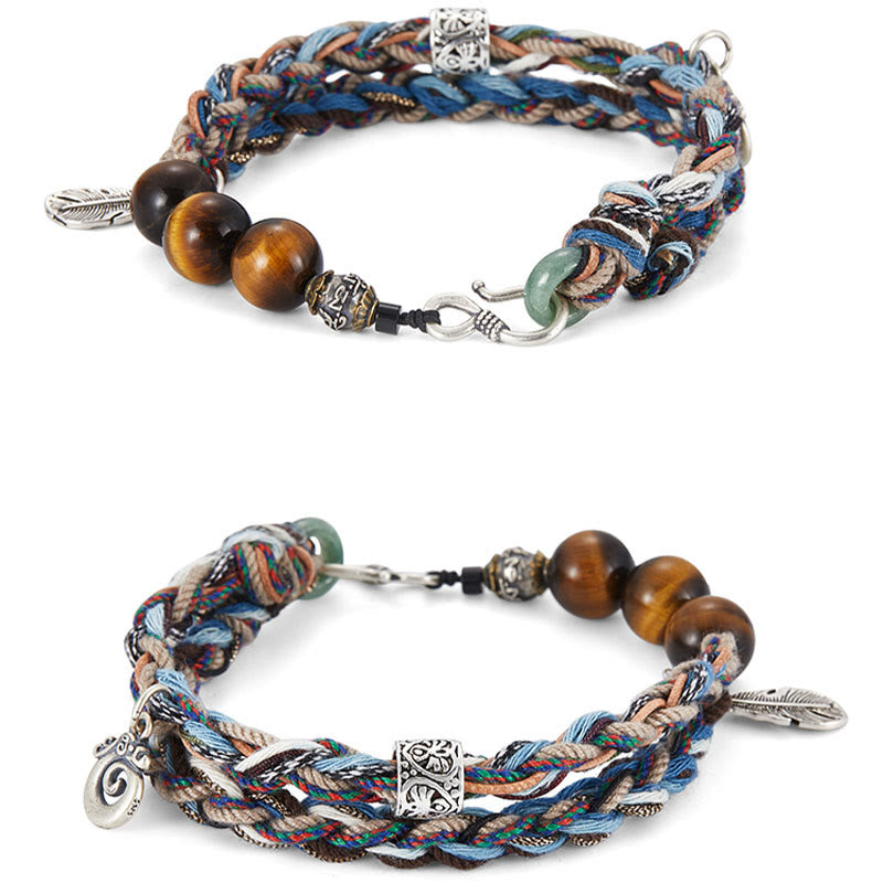 KarmaRipple's 925 Sterling Silver Tiger's Eye Colorful Cotton Rope Handmade Willpower Bracelet p11