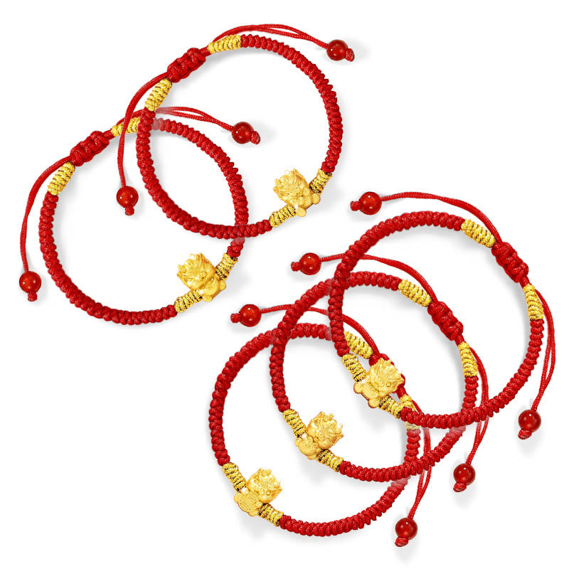 KarmaRipple's 999 Sterling Silver Year of the Dragon Bronze Coin Fortune Dragon Fu Character Fortune Handcrafted Red String Woven Bracelet p20