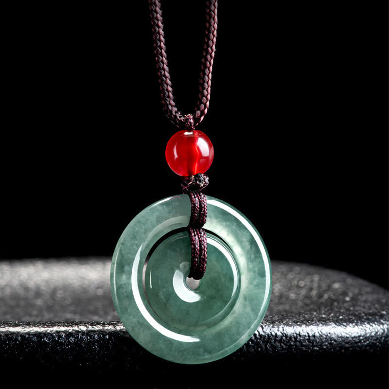 KarmaRipple's Green Jade Double Peace Buckle Abundance Pendant Necklace p4