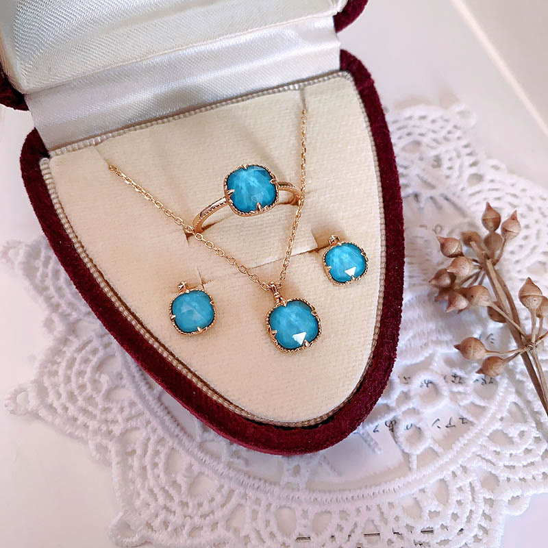 KarmaRipple's 925 Sterling Silver Plated Gold Turquoise Protection Ring Earrings Pendant Necklace Set p41