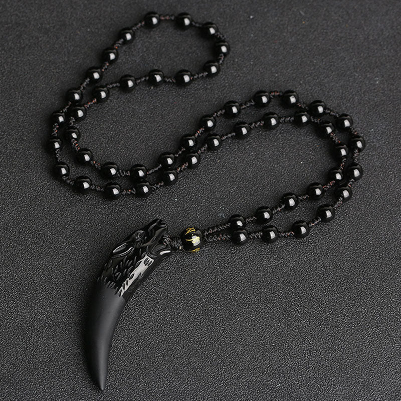 KarmaRipple's Authentic Ice Obsidian Wolf Tooth Pattern Courage Pendant Necklace p1