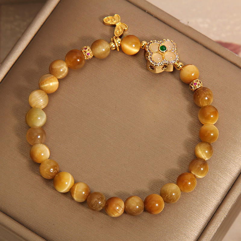 KarmaRipple's Tiger Eye Four Leaf Clover Butterfly Protection Bracelet p4