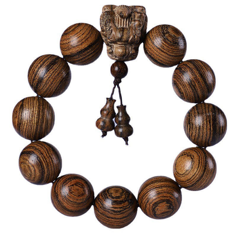 KarmaRipple's Rosewood Green Sandalwood Small Leaf Red Sandalwood Agarwood Dragon Carved Protection Bracelet p22