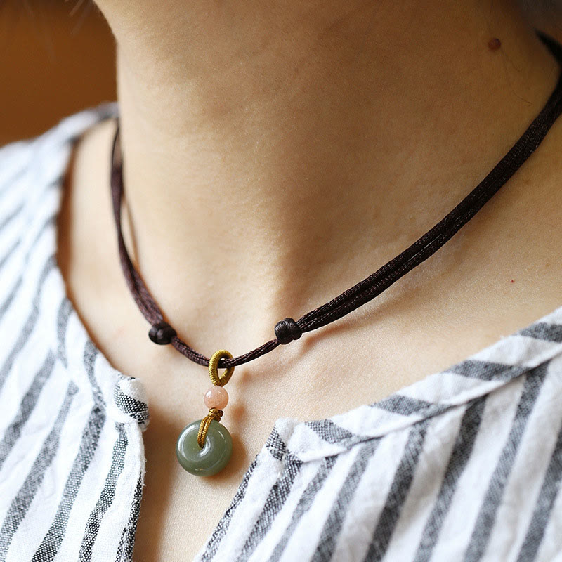 KarmaRipple's Authentic Round Jade Peace Buckle Lotus Abundance String Pendant Necklace p20