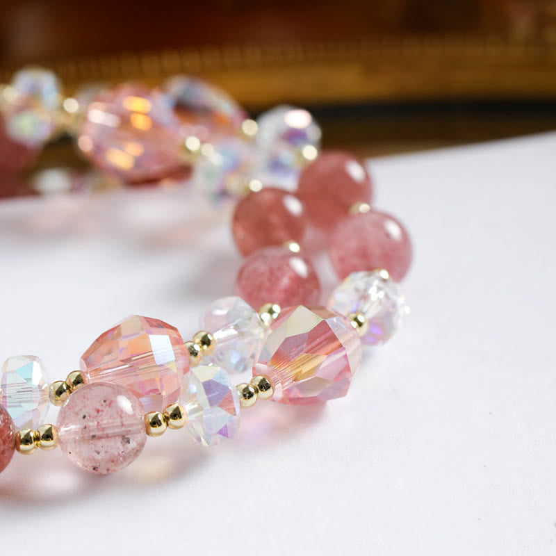 KarmaRipple's Strawberry Quartz Zircon Flower Balancing Double Wrap Bracelet p3