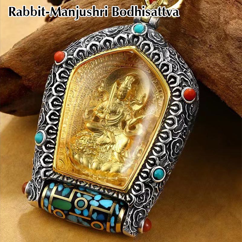 KarmaRipple's Tibet Chinese Zodiac Natal Buddha Thangka Prosperity Rotatable Dzi Bead Pendant Necklace p22