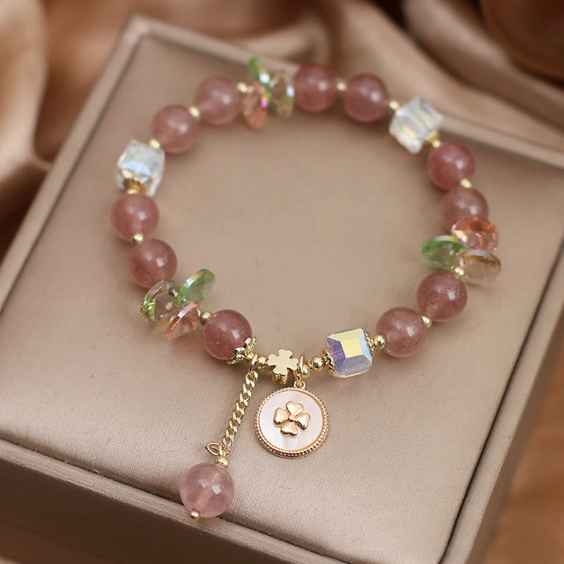 KarmaRipple's Strawberry Quartz Fortunate Four Leaf Clover Balancing Talisman Bracelet p4