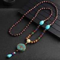 KarmaRipple's Turquoise Dzi Bead Prayer Wheel Wenge Wood Meditation Pendant