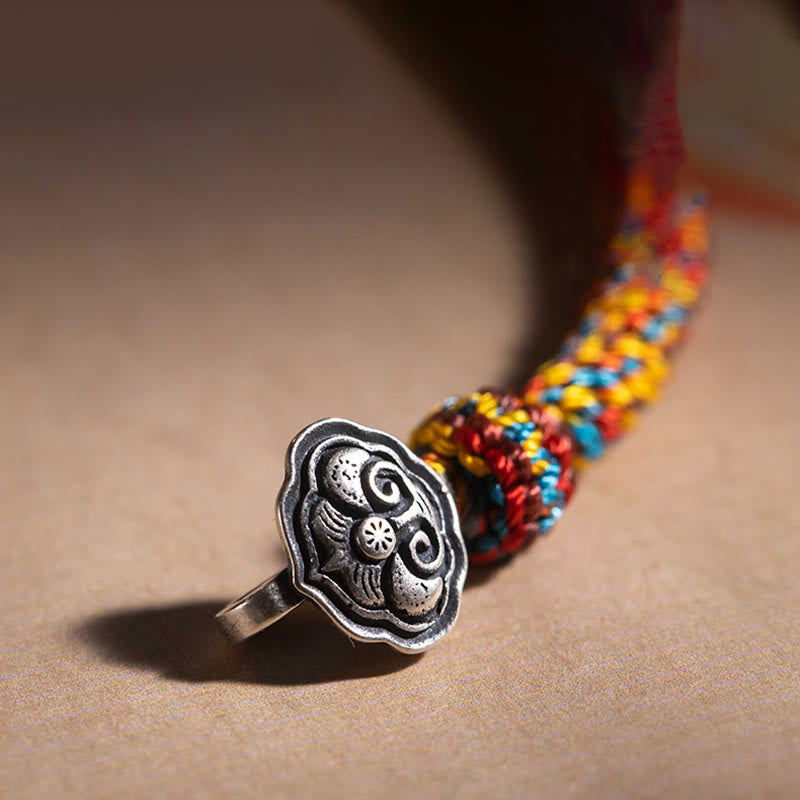 KarmaRipple's Handmade Tibetan 925 Sterling Silver Chinese Zodiac Natal Buddha Zakiram Goddess of Wealth Protection Multicolored Rope Woven Bracelet p14