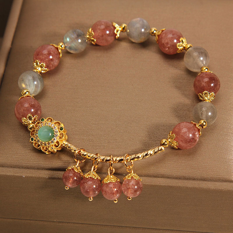 KarmaRipple's Strawberry Quartz Moonstone Balancing Tassel Talisman Bracelet p7