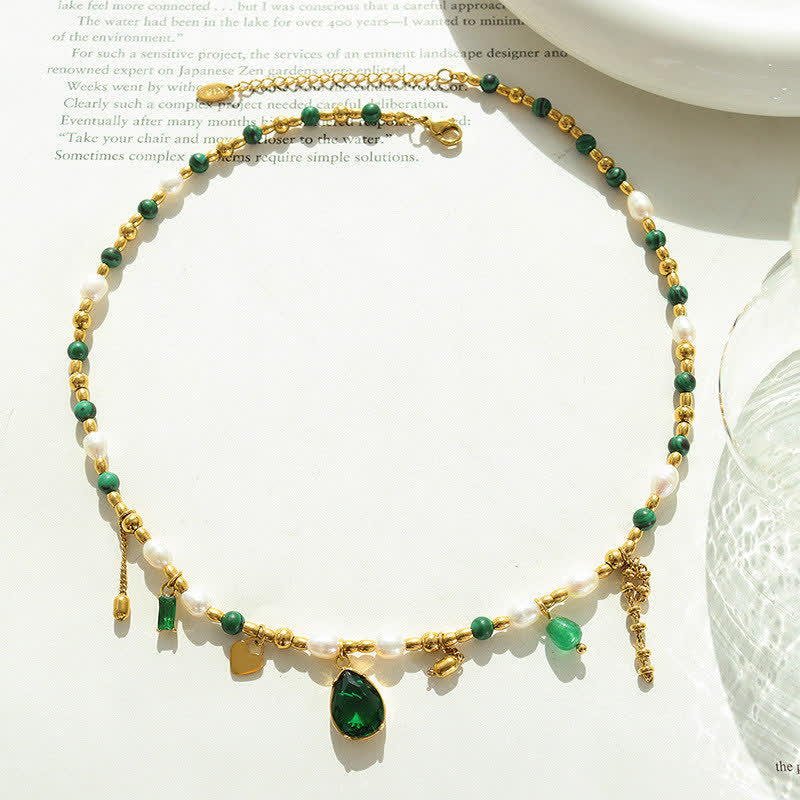 KarmaRipple's Pearl Bead Zircon Turquoise Calm Pendant Necklace p7