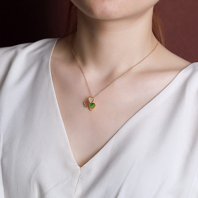 KarmaRipple's 925 Sterling Silver Plated Gold Hetian Jade Fortune Shamrock Clover Pendant Necklace Earrings p5