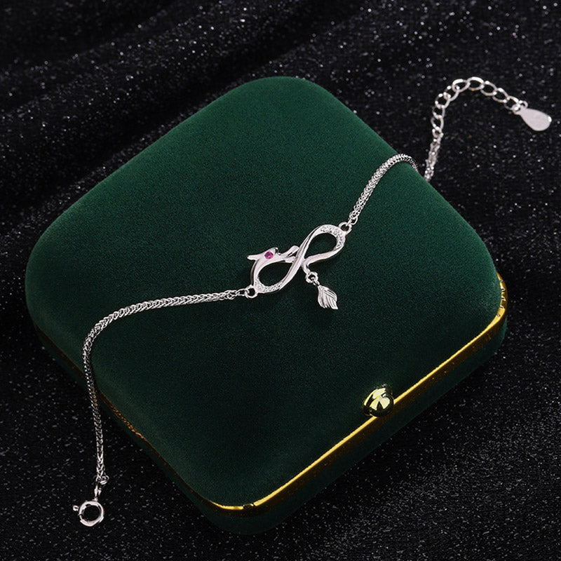 KarmaRipple's Year Of The Dragon 999 Sterling Silver Zircon Endless Weave Tail Talisman Fortune Protection Bracelet ( p2