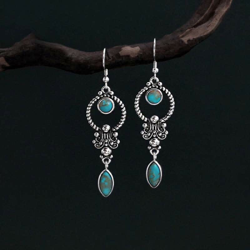 KarmaRipple's 925 Sterling Silver Vintage Turquoise Waterdrop Pattern Balance Drop Dangle Earrings p17