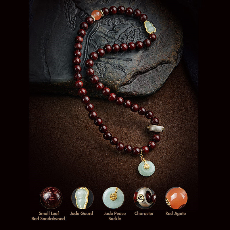 KarmaRipple's Chinese Zodiac Natal Buddha Small Leaf Red Sandalwood Jade Red Agate PiXiu Sooth Bracelet p18