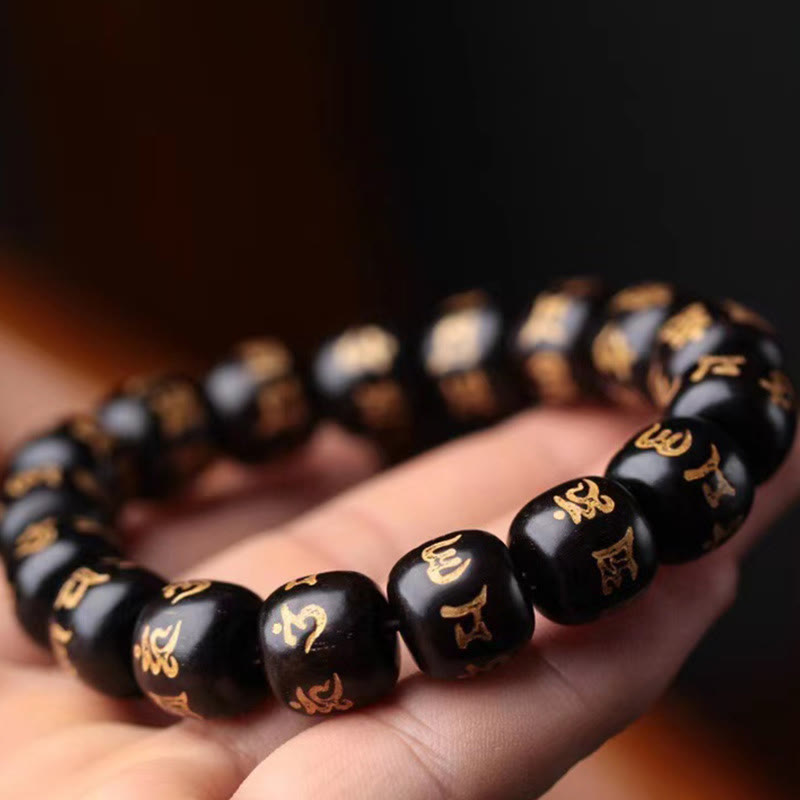 KarmaRipple's Tibetan Ebony Wood Om Mani Padme Hum Engraved Peace Bracelet p3